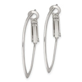 Sterling Silver Rhodium-plated 1.5mm Oval Omega Back Hoop Earrings